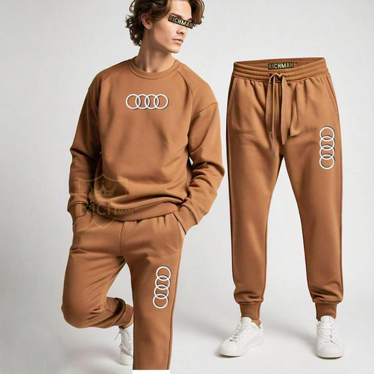 Stylish Fleece Sweatshirt Track Suit For Men & Women -2 Pcs - Brown Plain Comfort