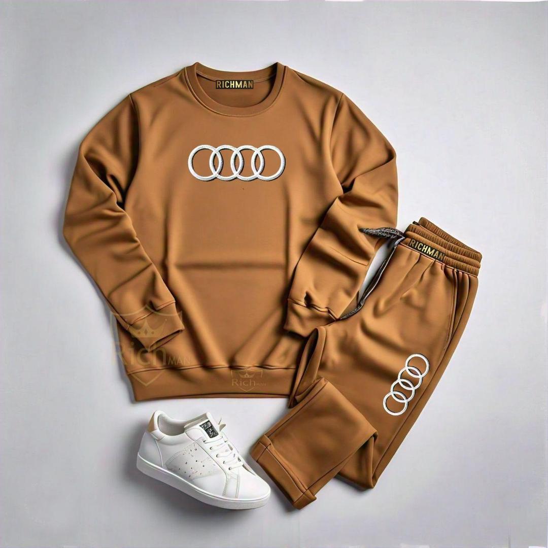 Stylish Fleece Sweatshirt Track Suit For Men & Women -2 Pcs - Brown Plain Comfort